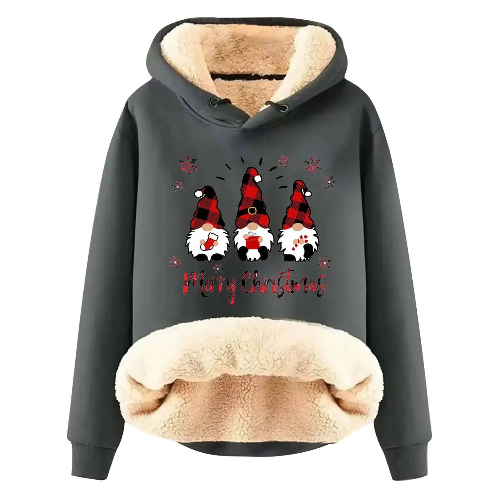 Women's Long Sleeved Christmas Printed Hooded Sweatshirt Velvet Warm Loose Hooded Plain Hoodies Teens Womens Sweaters Zip