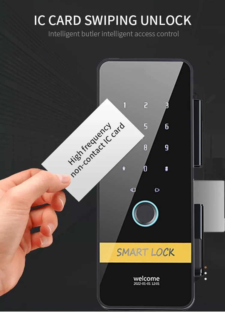 Commercial Security Smart Lock With Fingerprint Reader APP Control Digital Glass Door Lock With Key Backup For Commercial Spaces