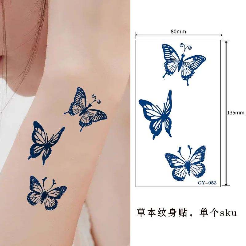Juice Semi Permanent Tattoos Herbal Plant Tattoo Sticker Waterproof Long Lasting Butterfly Flower Body Art Arm Tattoo Women Men