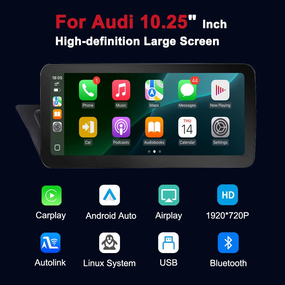 Radio para Auto con Sistema Inteligente Android Auto y CarPlay Inalámbrico de 10.25 Pulgadas para Audi A4 A5 B8 2009-2016, Sistema Estéreo con GPS y Navegación 2