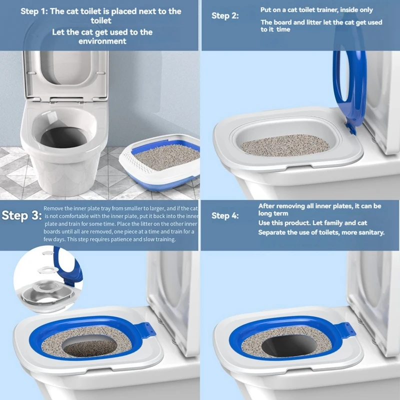Katzen-Toilettentraining-Set Blau - close-up view