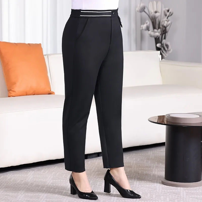 Lady Pants Women Ankle Length White Black Plus Size 5XL 6XL 7XL Spring Summer Harem High Waisted Girls Formal Office Trousers