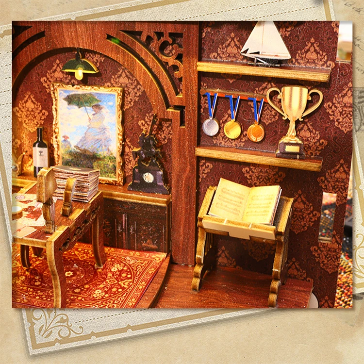 DIY Book Nook Insert Kits Wooden DollHouse Building Toys Magic House Casa Bookend With LED Lights Bookshelf Home Decoration Gift