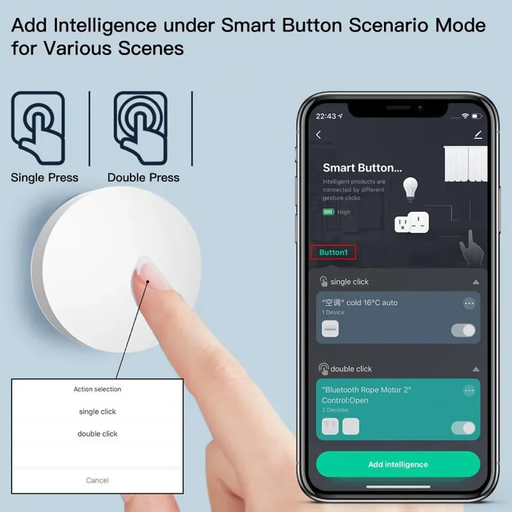 Interruptor de escena de botón Tuya ZigBee, interruptor inteligente de enlace, automatización alimentada por batería, funciona con dispositivos Smart Life Zigbee