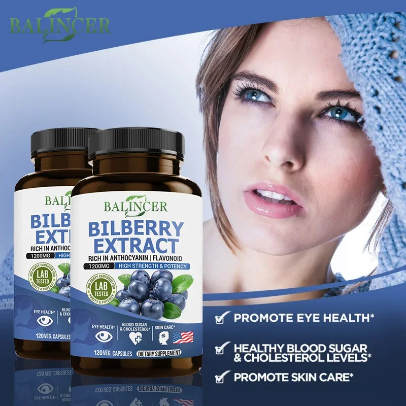 Balincer Bilberry Extract Supplement 1200mg - Supports eye and skin health - Normal triglyceride levels, non-GMO