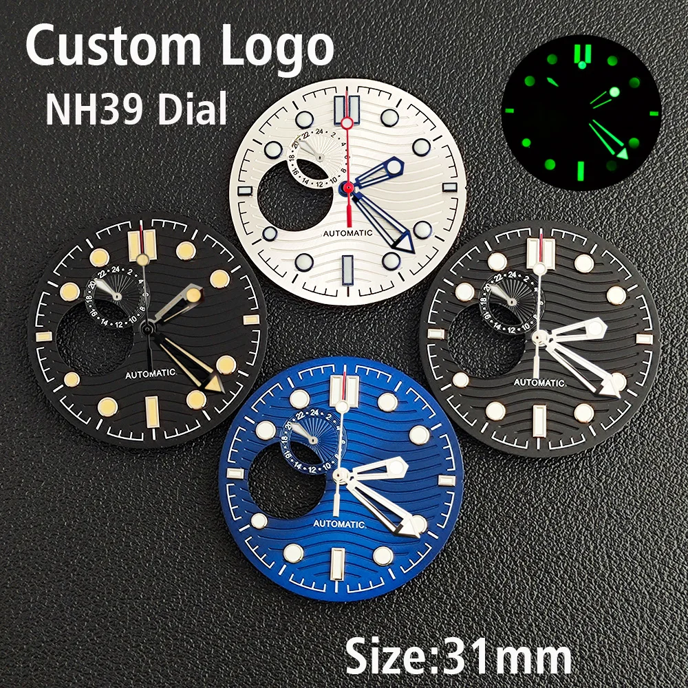 Dial NH39 31mm desain berongga lampu malam hijau yang kuat kompatibel dengan mesin jam NH39 aksesoris jam tangan pria empat jarum