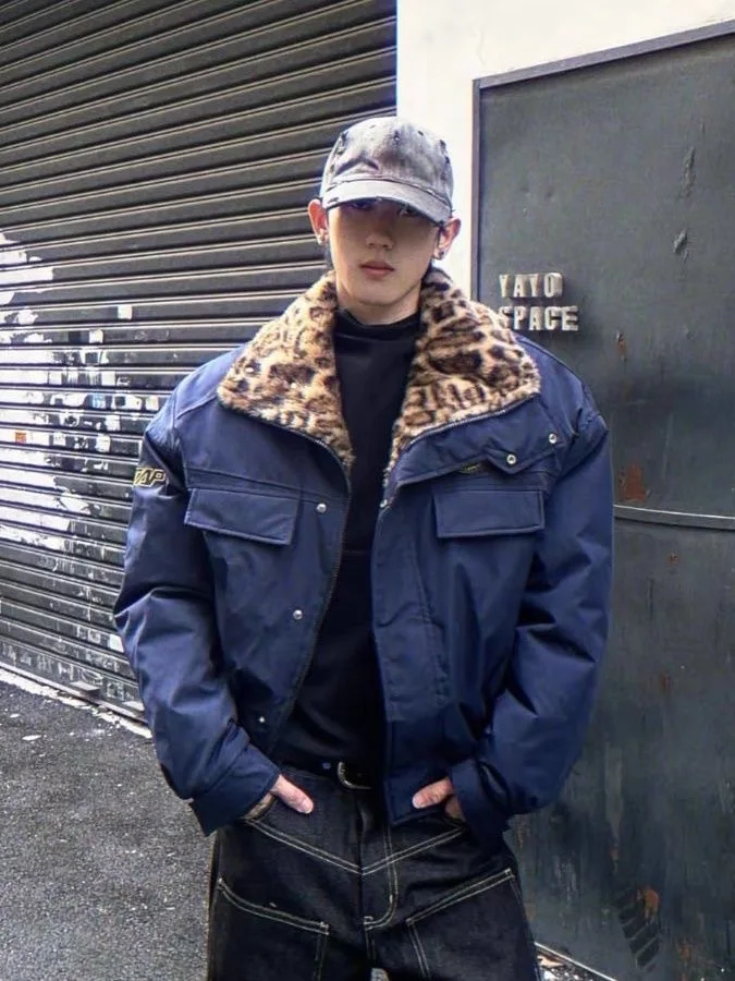 

Американский Sle Thi, повседневная мужская одежда с леопардовым принтом, свободная или модная хлопковая куртка, теплая верхняя одежда, полиэстеровый наполнитель