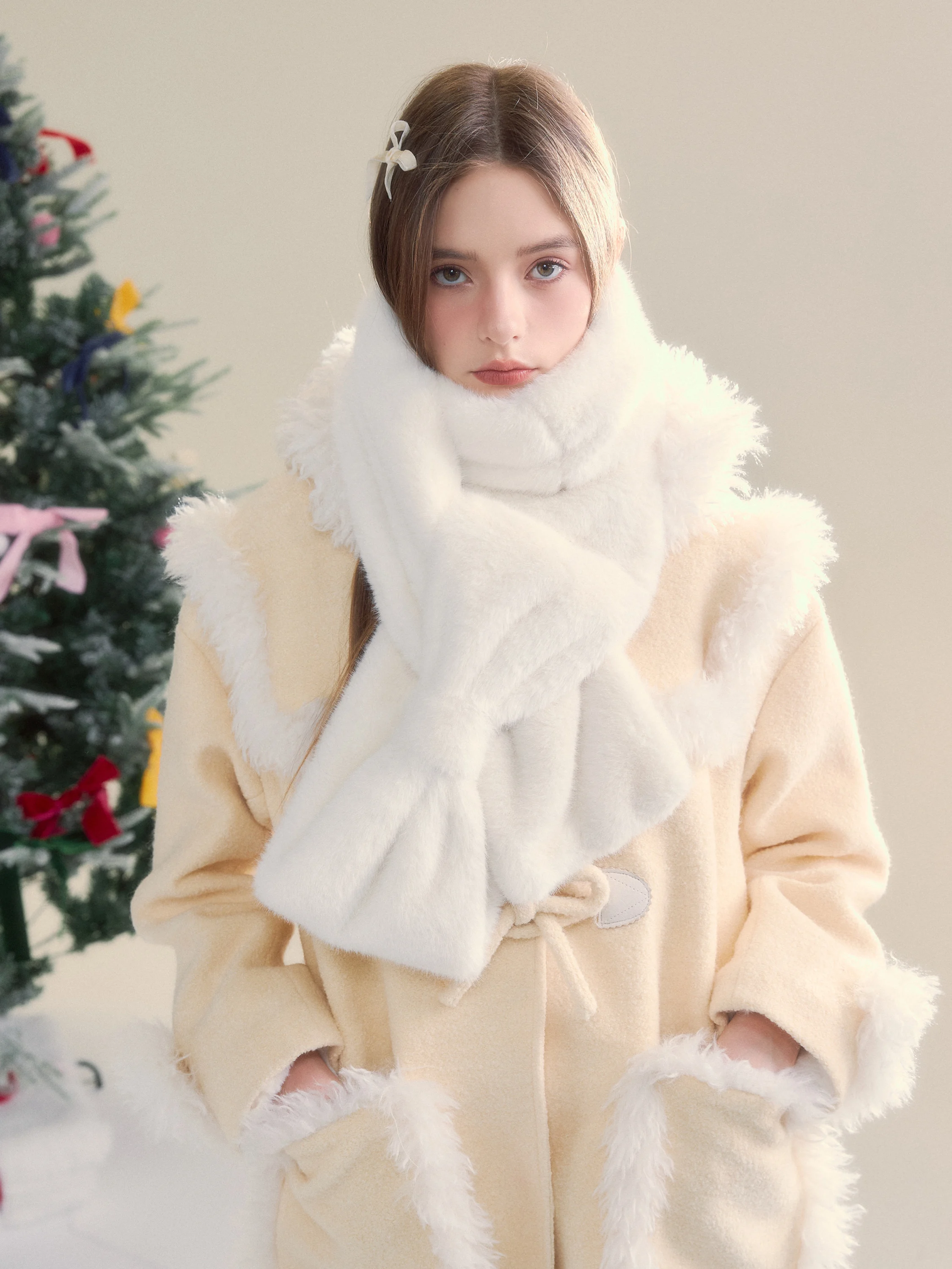 

Осенне-зимний мягкий универсальный кавайный милый милый оригинальный плюшевый теплый шарф в стиле Лолиты для девочек с большим бантом для женщин