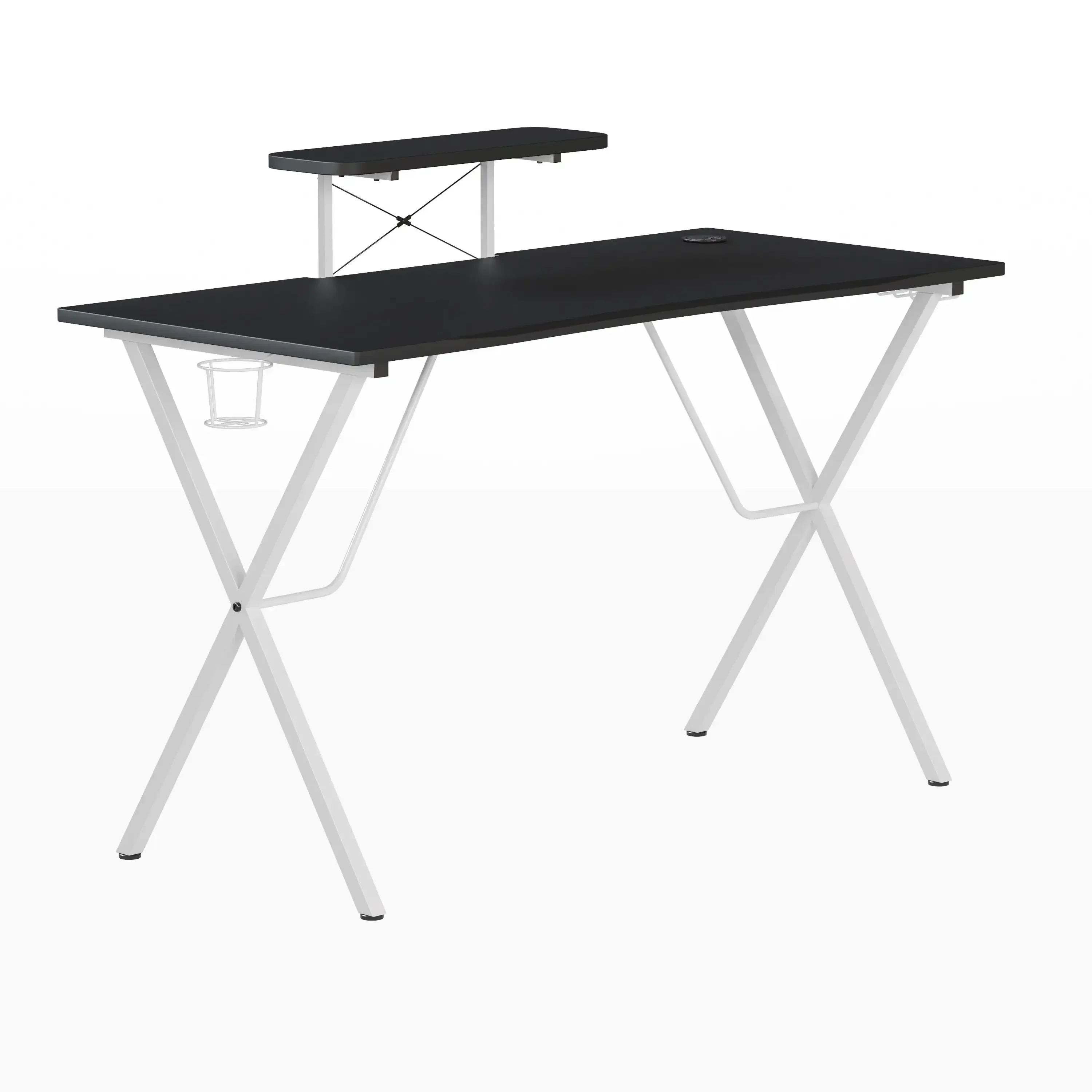 

Черный игровой стол Mallot Furniture Mallot и белая рамка с подстаканником, крючком для наушников и подставкой для монитора/смартфона