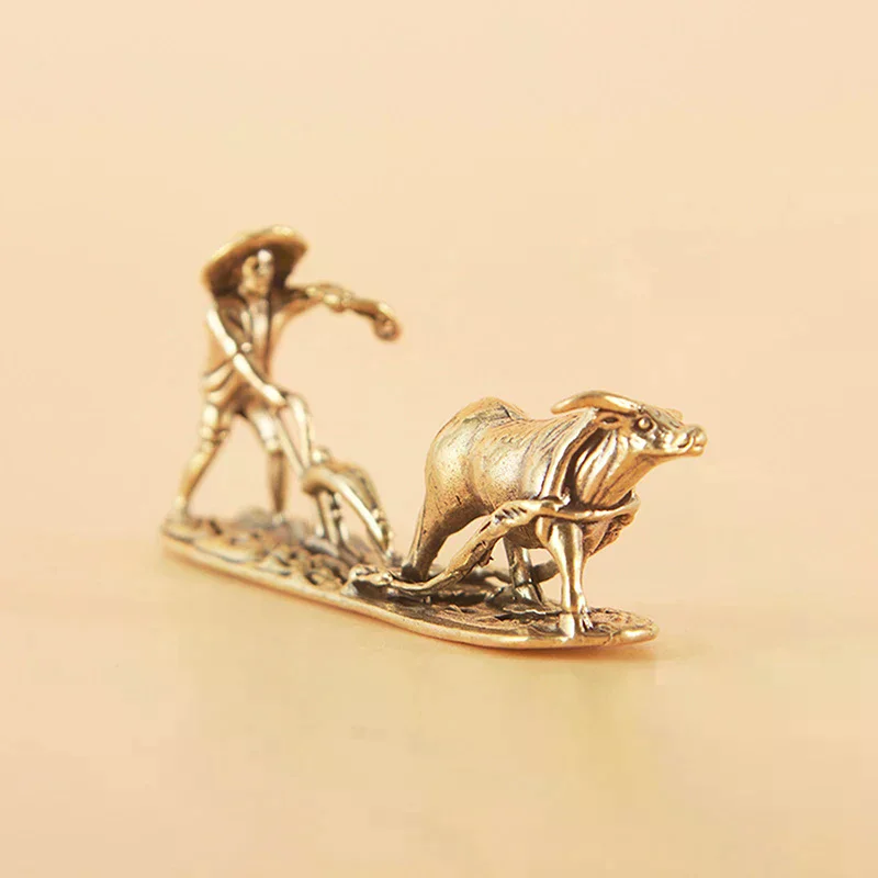 Piece Vintage Home Ornament Collection Of Tea Pet Brass Carving Handholds Metal Crafts Old Farmer And Cow Living Room Decor 1