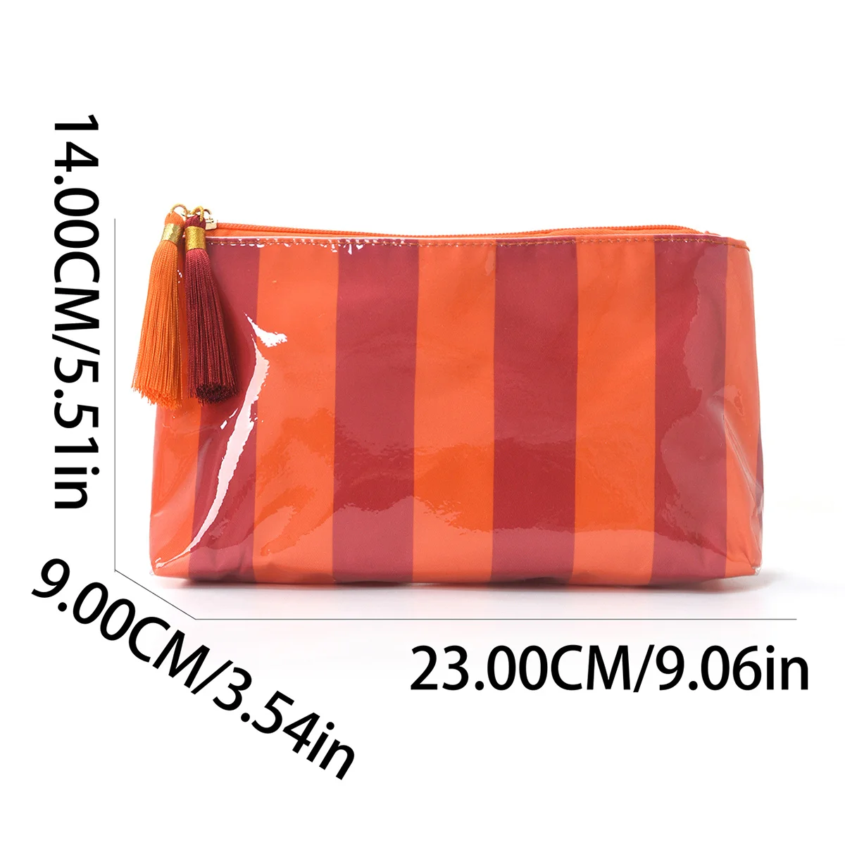 Große Kosmetiktasche mit Anhängerquaste, Aufbewahrungstasche für Kosmetik und Toilettenartikel, Aufbewahrungstasche für Studenten und den Heimgebrauch, gestreifte Kosmetiktasche, Kosmetiktasche mit wasserdichten Kanten – Detail 6