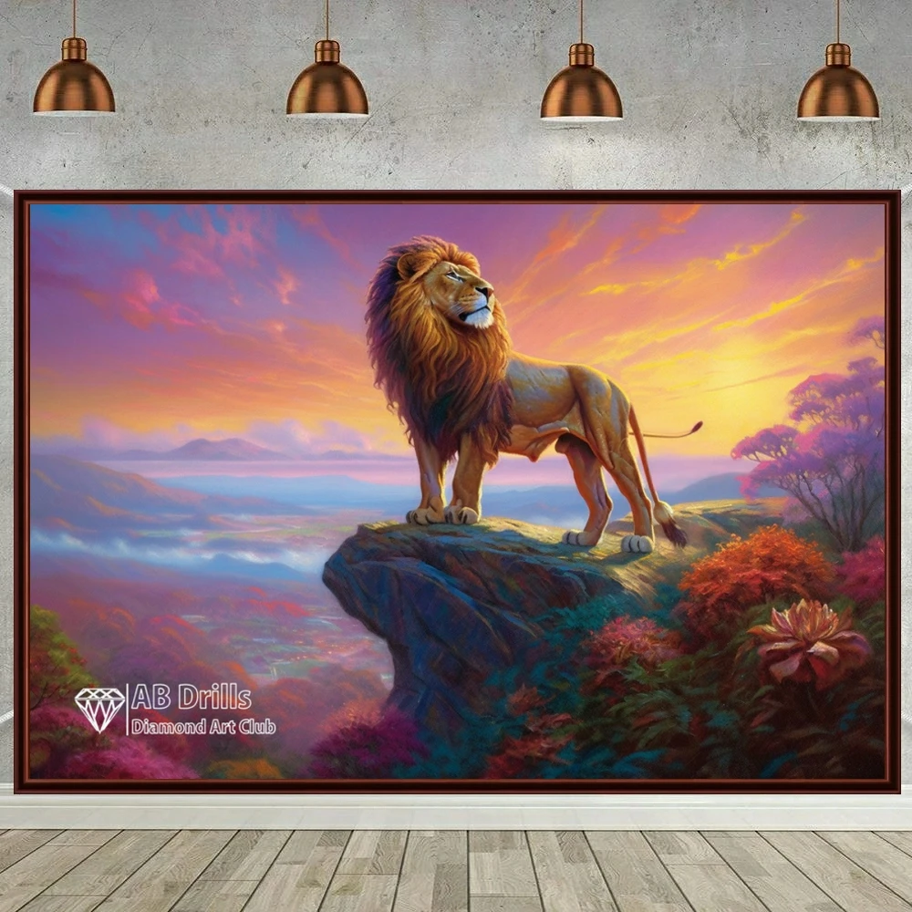 Lion On the Cliff 5D DIY AB Diamond Painting Embroidery Animal Art Cross Stitch Mosaic Rhinestones Handicrafts Craft Home Decor