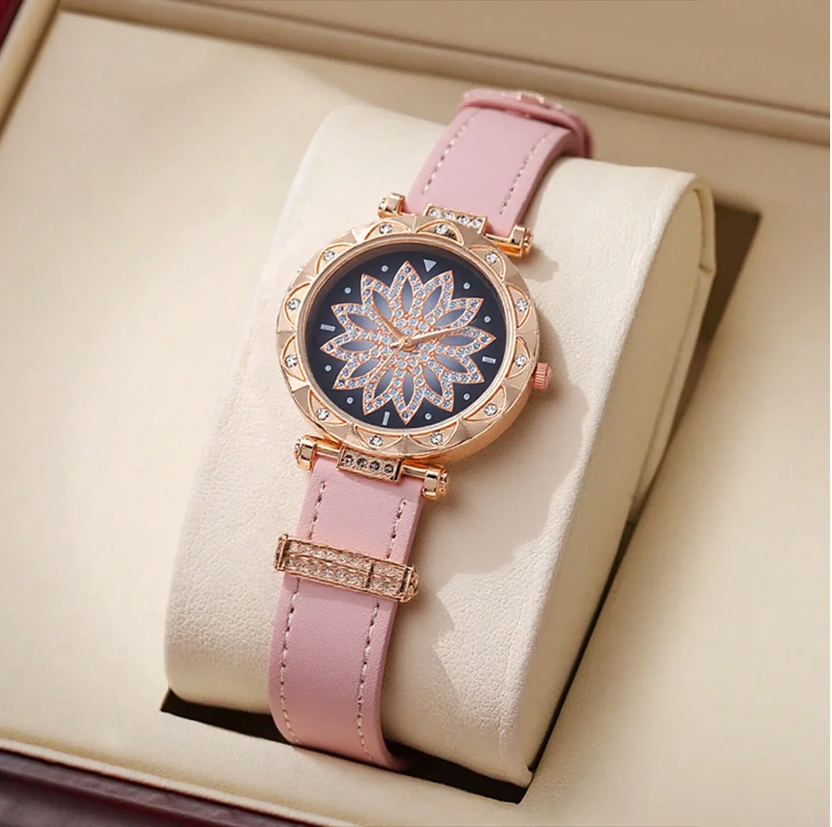 

Fashionable and Gorgeous Diamond Frosted Belt Petal Diamond Face Women's Quartz Watch for Christmas and Halloween Gifts