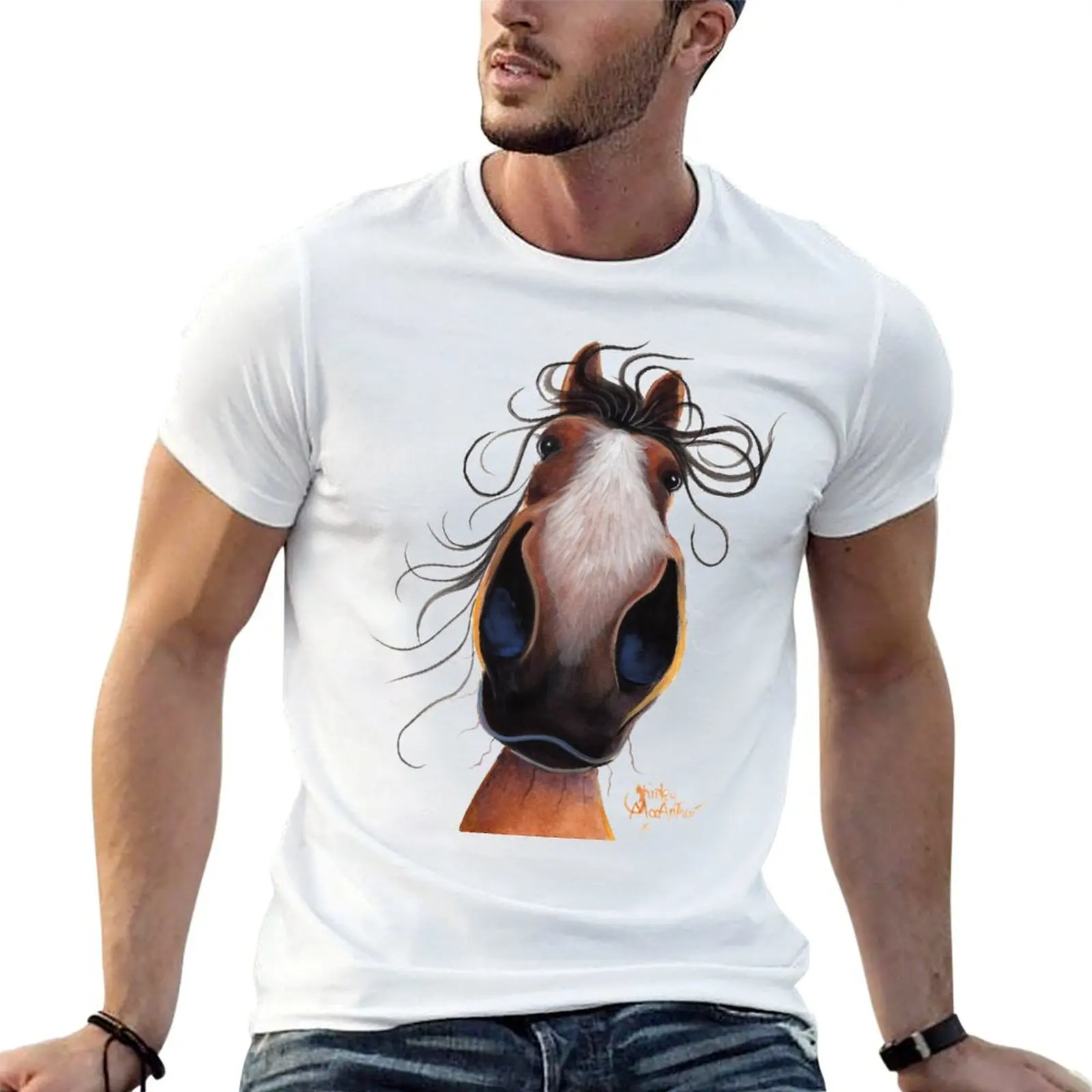 HORSE PRiNT 'FLASH' By Shirley MacArthur T-Shirt Comfort Stretch Tee Shirt