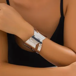 European & American Cross-Border Jewelry, Fashion Exaggerated Metal Adjustable Cuff Bracelet, Wide Punk Design Hand Accessory