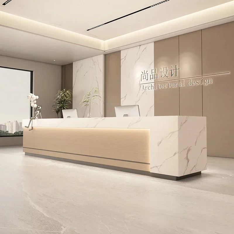 

Modern Furniture Beauty Salon Reception Counter Desk Long Spa Checkout Luxury Receptionist Front Hairdresser Aesthetic Help Shop