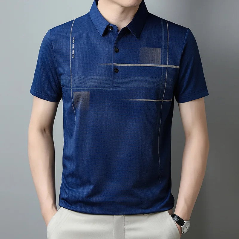 POLO de manga corta para hombre, camiseta informal holgada de seda de hielo, transpirable, novedad de verano