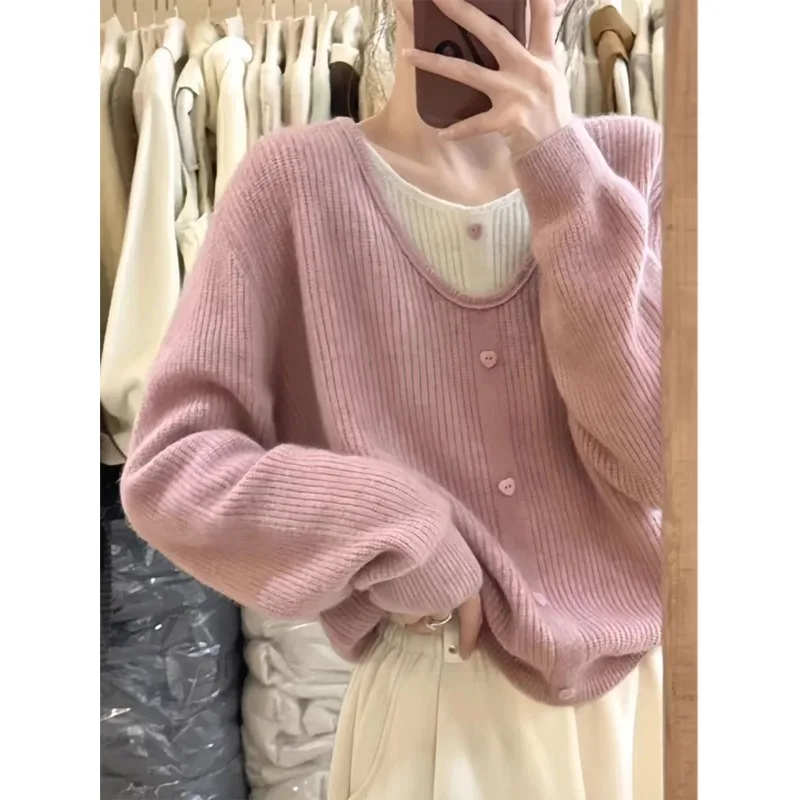 

Fashionable Fake Two-piece Patchwork Sweater for Women, Autumn and Winter Knitted Sweater with Loose Long-sleeved Top