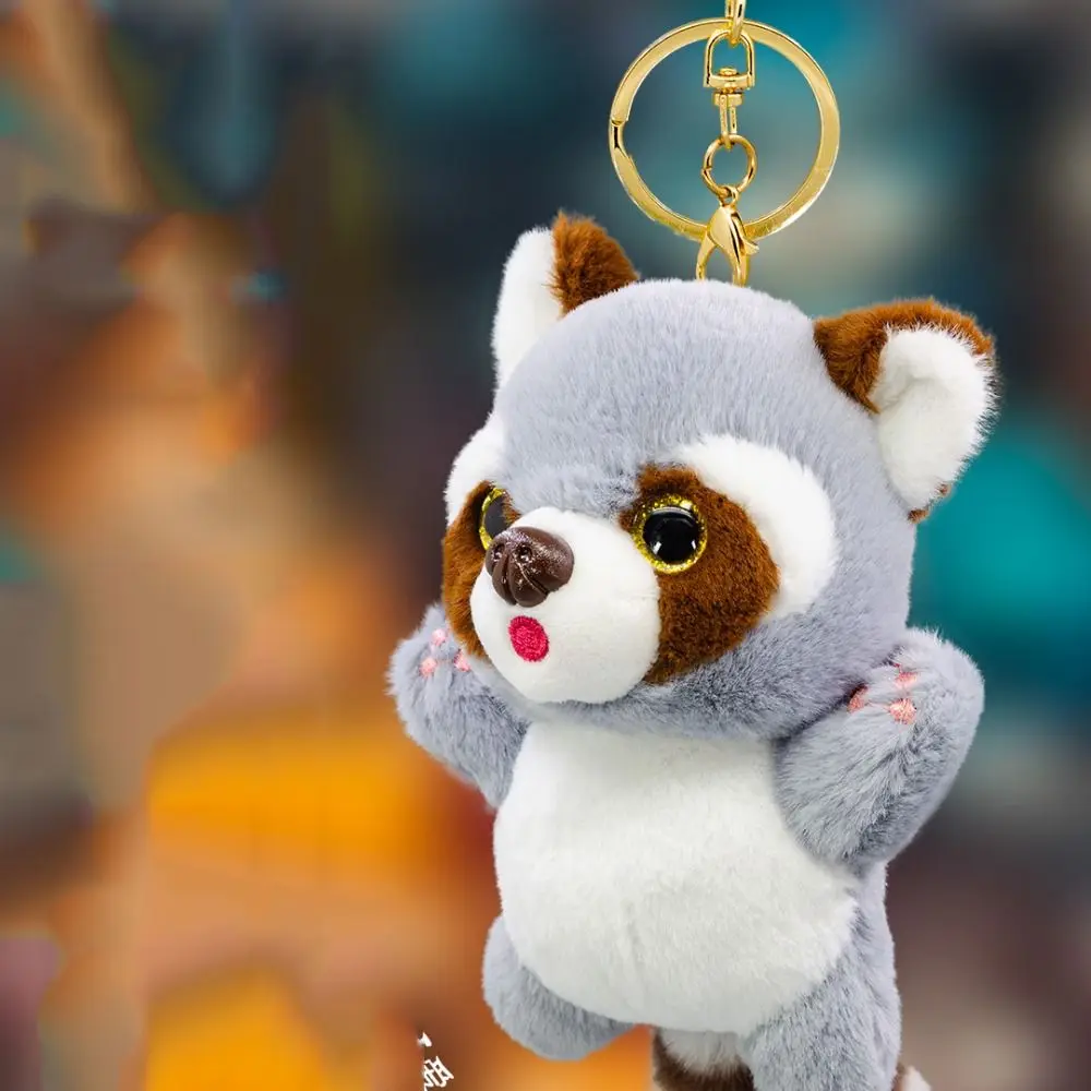 Llavero de peluche de mapache, exquisito colgante de felpa de mapache, lindo llavero de Animal relleno Kawaii, accesorios para bolso