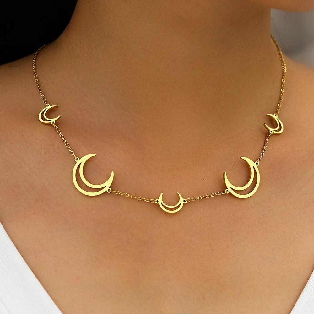 Stainless Steel Necklaces Simple Elegant Moon Pendants Charm Clavicle Chain Fashion Choker Necklace For Women Jewelry Party Gift