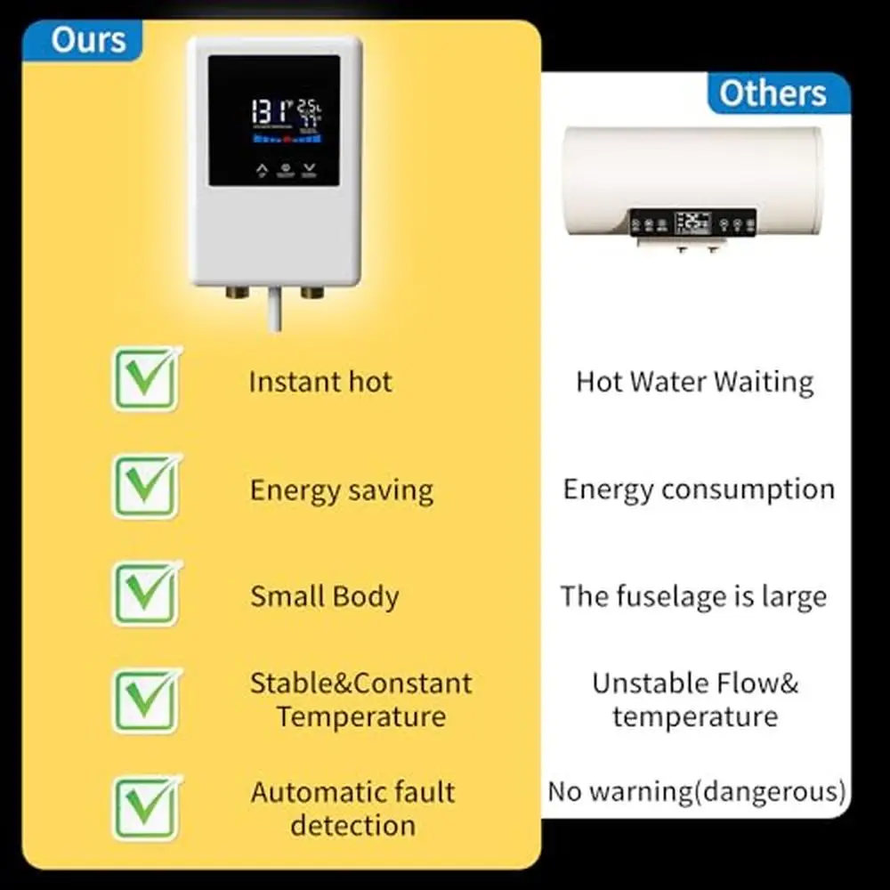 Electric Tankless Water Heater Remote Control 110V Small Under Sink Instant Hot Water Heater On Demand Durable Safe Energy