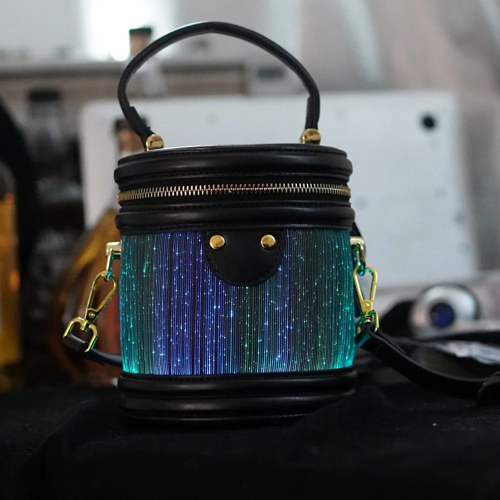 Light up Bucket LED Cross body Bags Evening Clutch Luminous Crossbody Bag Glow Handbags Leather Shoulder Bag