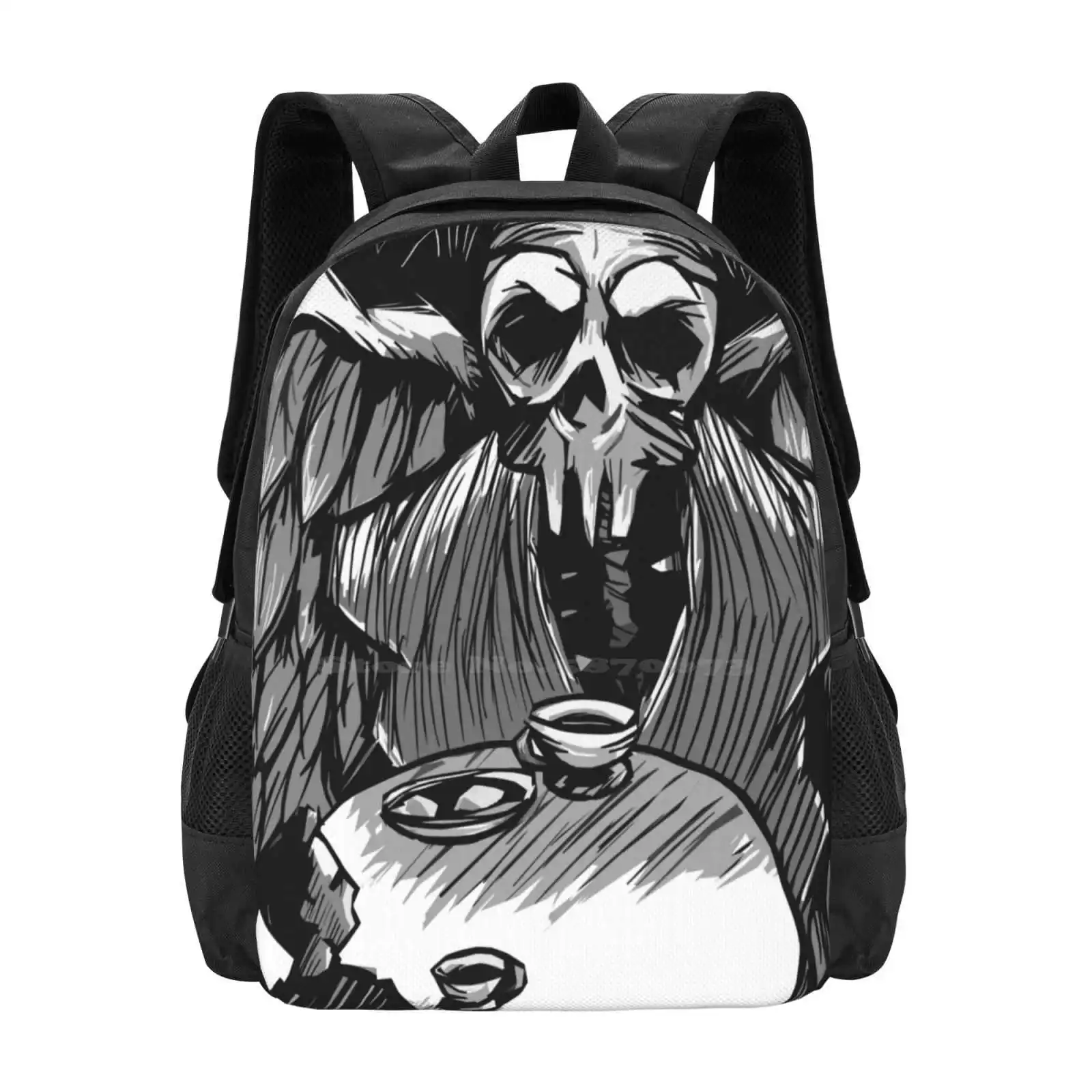 Dark Contemplation Hot Sale Schoolbag Backpack Fashion Bags Skull Grim Reaper Tea Time Black And White Skeleton