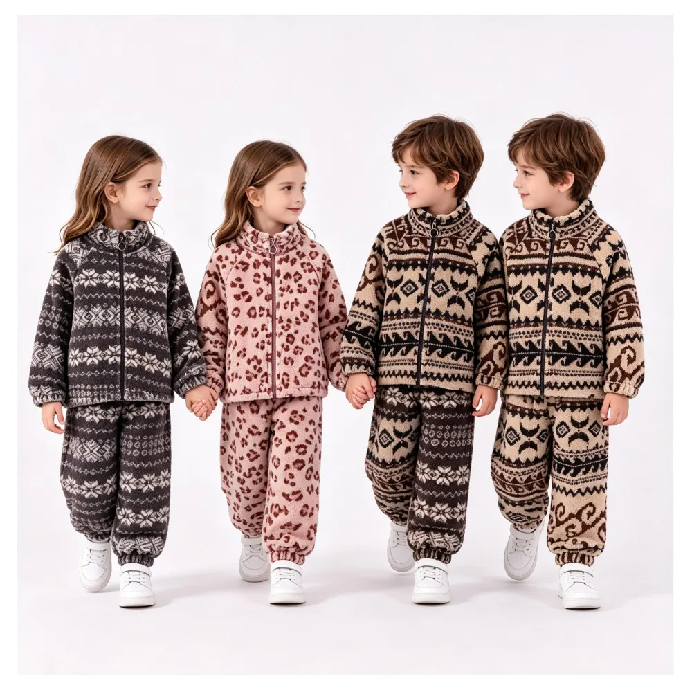 Boys Boys Girls Winter Thick Coral Fleece Clothing Sets Warm Stand Collar Zipper Outfits Children Pajamas Kids Outwear Clothes Suits - Aliexpress Deal