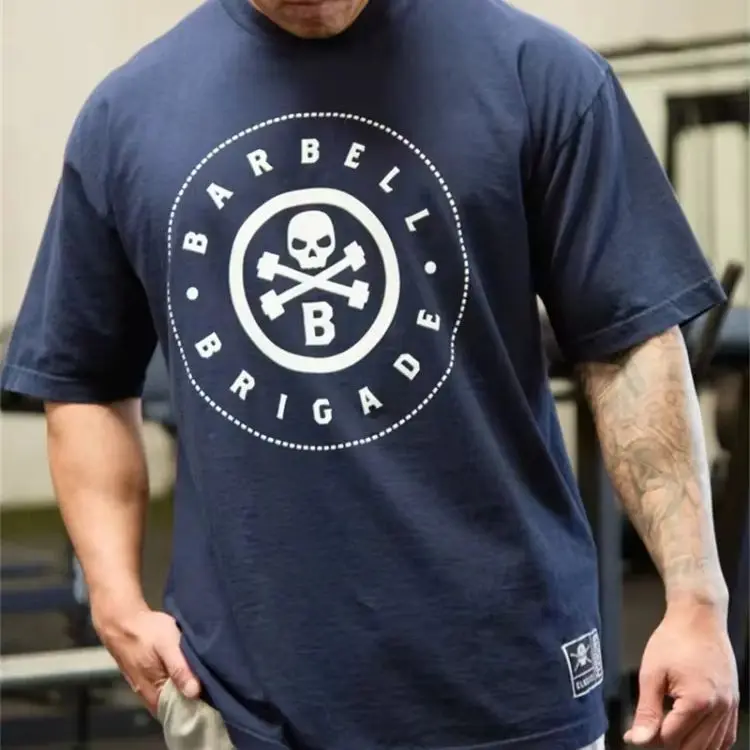 BARBELL męskie t-shirty sportowe z krótkim rękawem męskie siłownia Fitness luźne koszulki ponadgabarytowe unisex miękka bawełniana odzież Tees