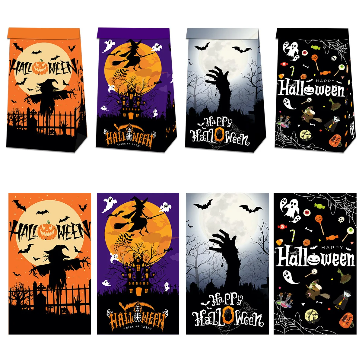 

New Halloween Candy Snacks Paper Bag Halloween Trick or Treat Kids Gift Boxes Packaging Sealing Stickers Festival Party Supplies