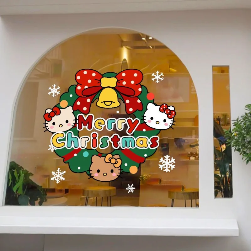 

2025 Cute HelloKitty Christmas Decoration Door and Window Stickers Cartoon HelloKitty New Year Festival Decoration Door Stickers