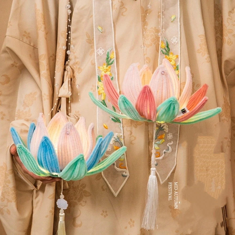 DIY Material Bag Bell Flower Lantern Handmade Chinese Style Lotus Lamp Twist Stick Glowing Intangible Cultural
