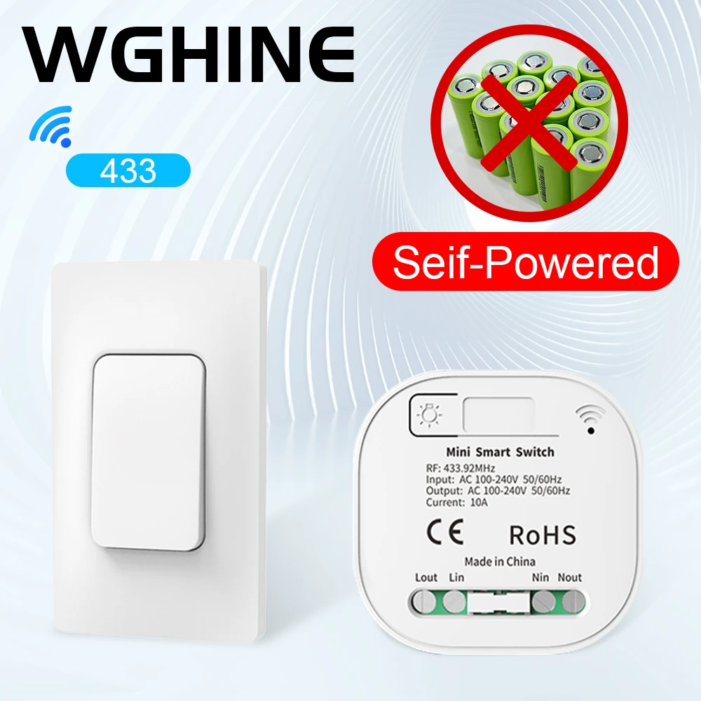 

RF433Mhz Wireless Smart Switch Battery free Home Remote Control Wall Button Waterproof LED Light Switch