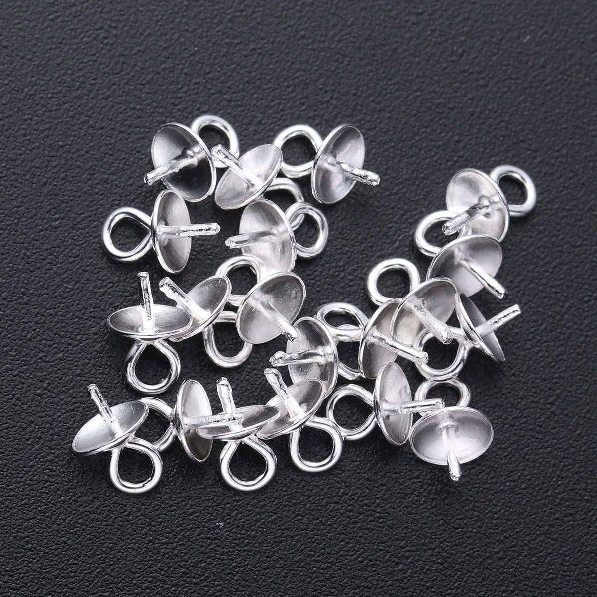 20Pcs 4mm Pearl Cup Pendant Connectors Silver Jewelry Making Findings for Crafting Beautiful Necklace Bracelet Designs
