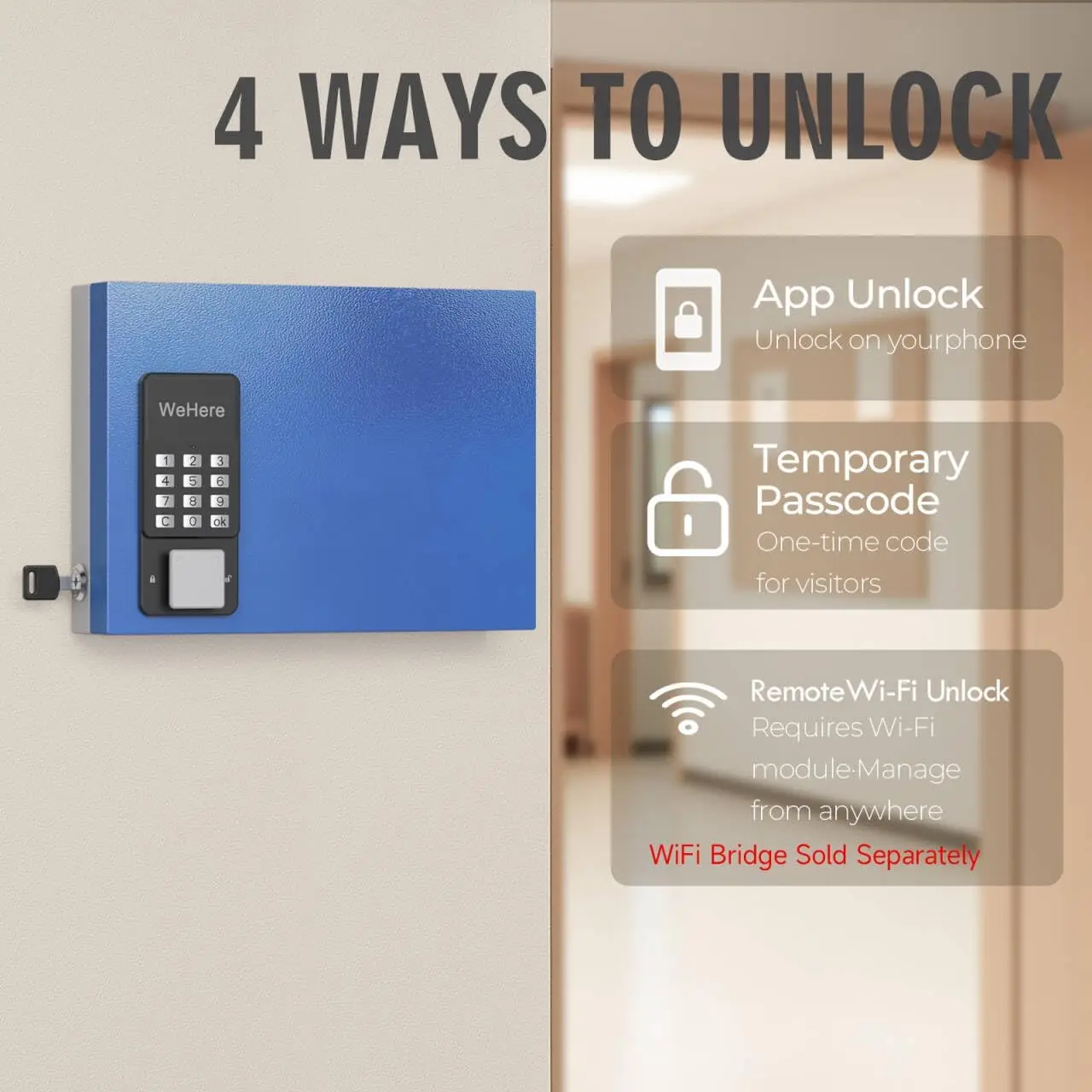 Smart Key Safe Box(16 Keys), Smart Wall Mount Key Cabinet with Key Tags, OTP/APP/Fixed Code Unlock, Security Storage Key Holder