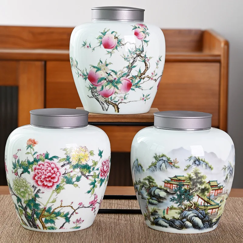 

Tin Lid Ceramic Tea Canister Sealed Moisture-proof Candy Storage Jar Home Desktop Decoration Jar Crafts Interior Aesthetic Decor