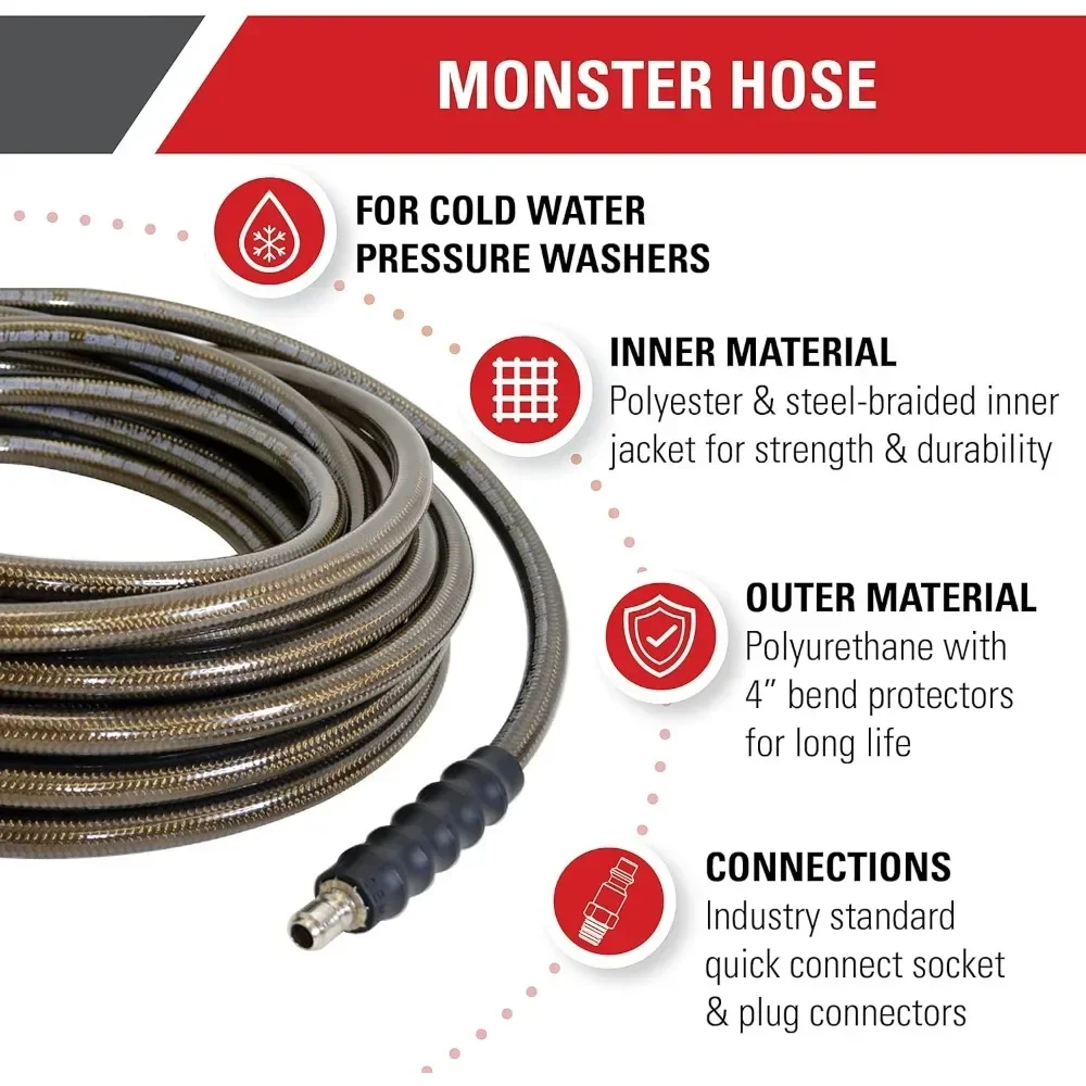 Cleaning 41034 Monster Series 4500 PSI Pressure Washer Hose, Cold Water Use, 3/8 Inch Inner Diameter, 200-Foot, Brown