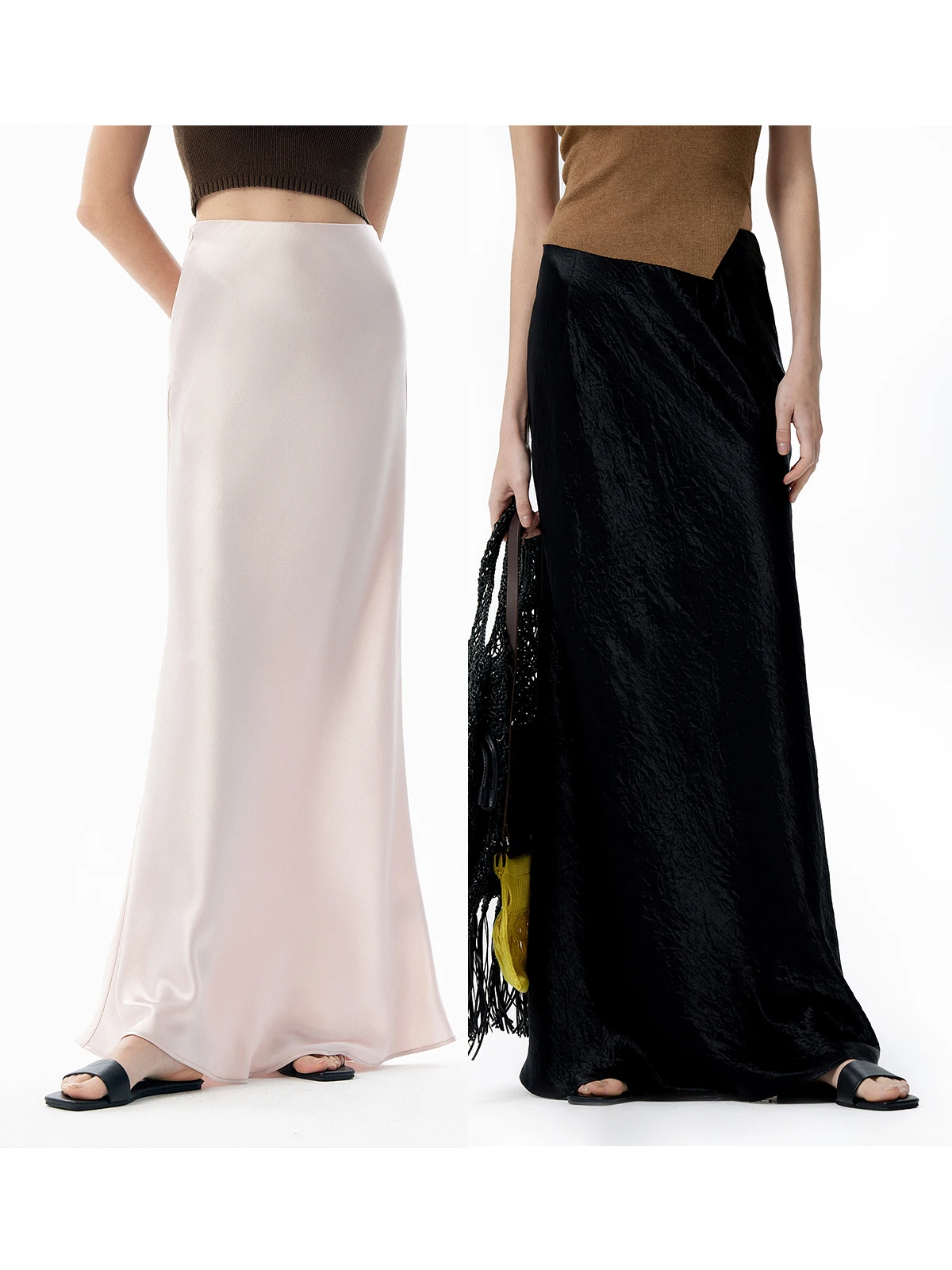 

Thoransaura Women's High Waist A-Line Skirt Satin Finish Acid Fiber Commute Style Pure Color Fish Tail Half-length Skirt