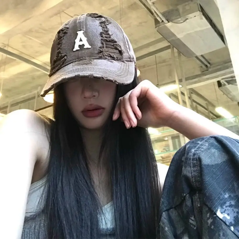 아메리칸 빈티지 레터 야구 모자 자수 Y2k 홀 피크 캡 고딕 바이저 스냅백 캡 청소년