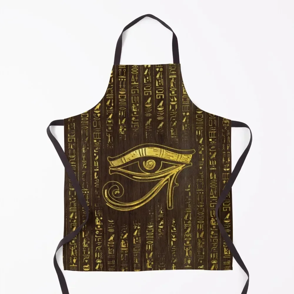 

Golden Egyptian Eye of Horus and hieroglyphics on wood Apron Bib For Kitchen bib Women's Home Clothes Utensils For Kitchen Apron