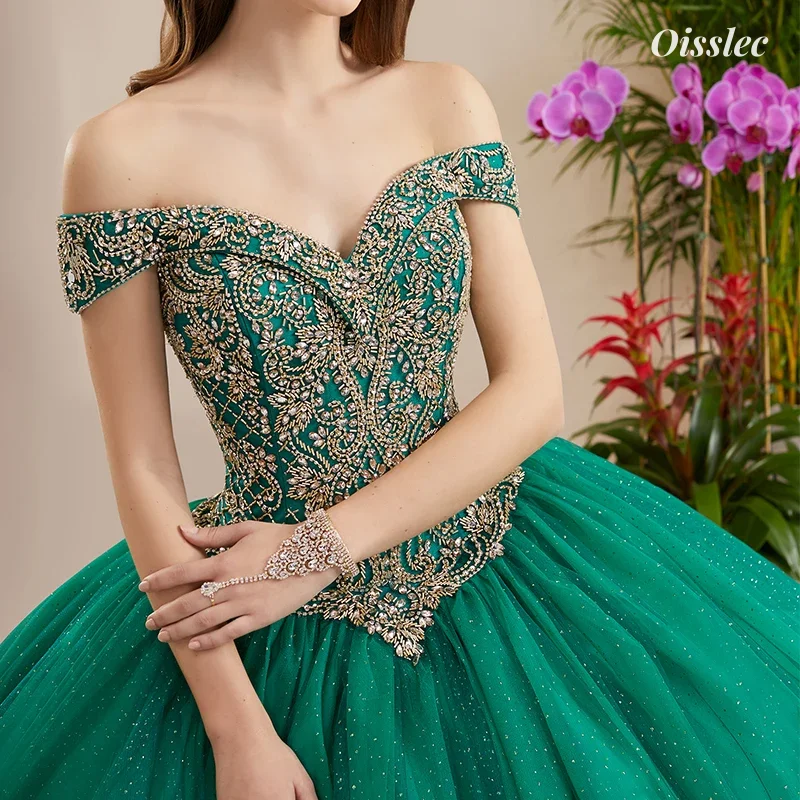 Oisslec Dress Elegant Vintage Sweet Princess Green Shiny Beading Ribbon Customize Formal Occasion Prom Dress Evening Party Gowns