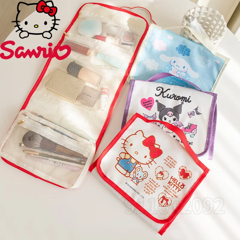  Hello Kitty New Cosmetic Bag Luxury Brand Portable Folding Cosmetic Bag Large Capacity Travel Storage Toiletry Bag
