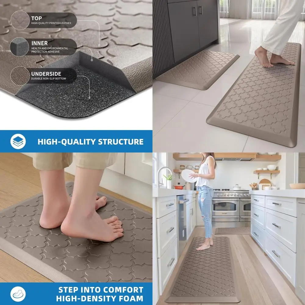 سجاد مطبخ مضاد للتعب مكون من قطعتين - سجاد مبطن غير قابل للانزلاق للدائمة والمكتب والحوض والغسيل والكاكي