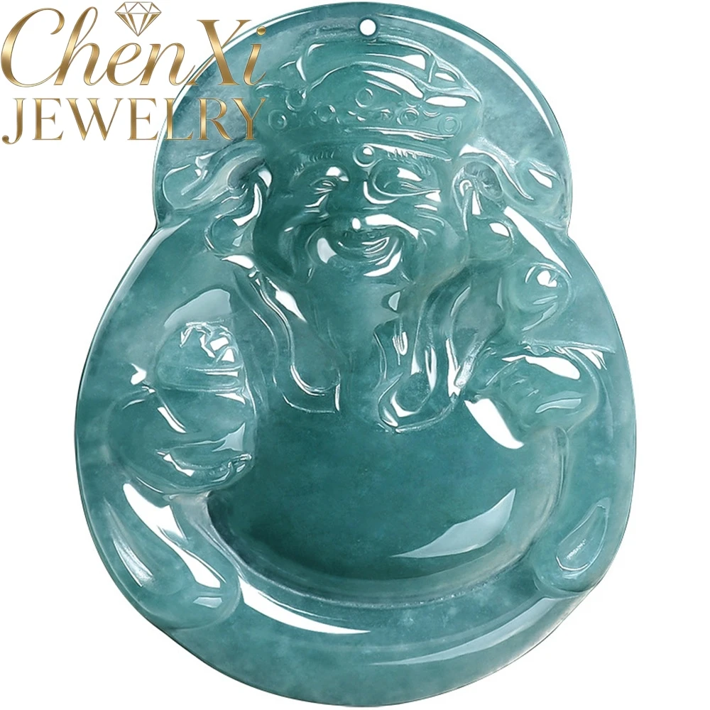 

Natural A Goods Blue Water Ice Jadeite God Of Wealth Pendant Luxury Quality Fashion Fine Jewelry Exquisite Elegant Mascots Gift