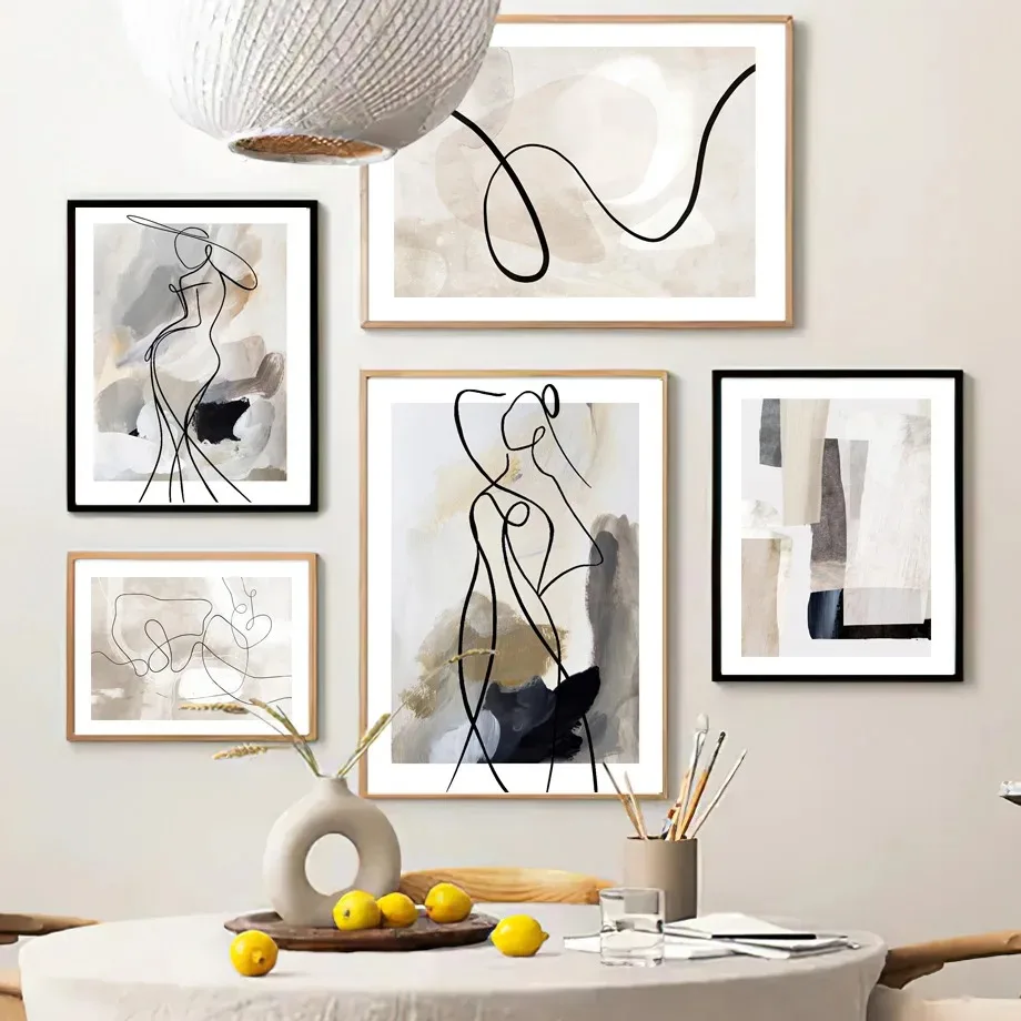 Abstract Lines Curve Woman Wall Art Canvas Painting Surrealism Geometry Graph Posters And Print Wall Pictures Living Room Decor