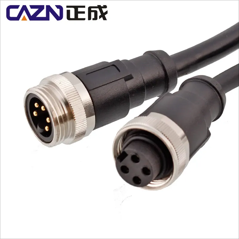 CAZN Straight 3 4 5 6Pin 7/8 Unshielded Male Female Circular Plug With Wire Harness Overmolded Connector