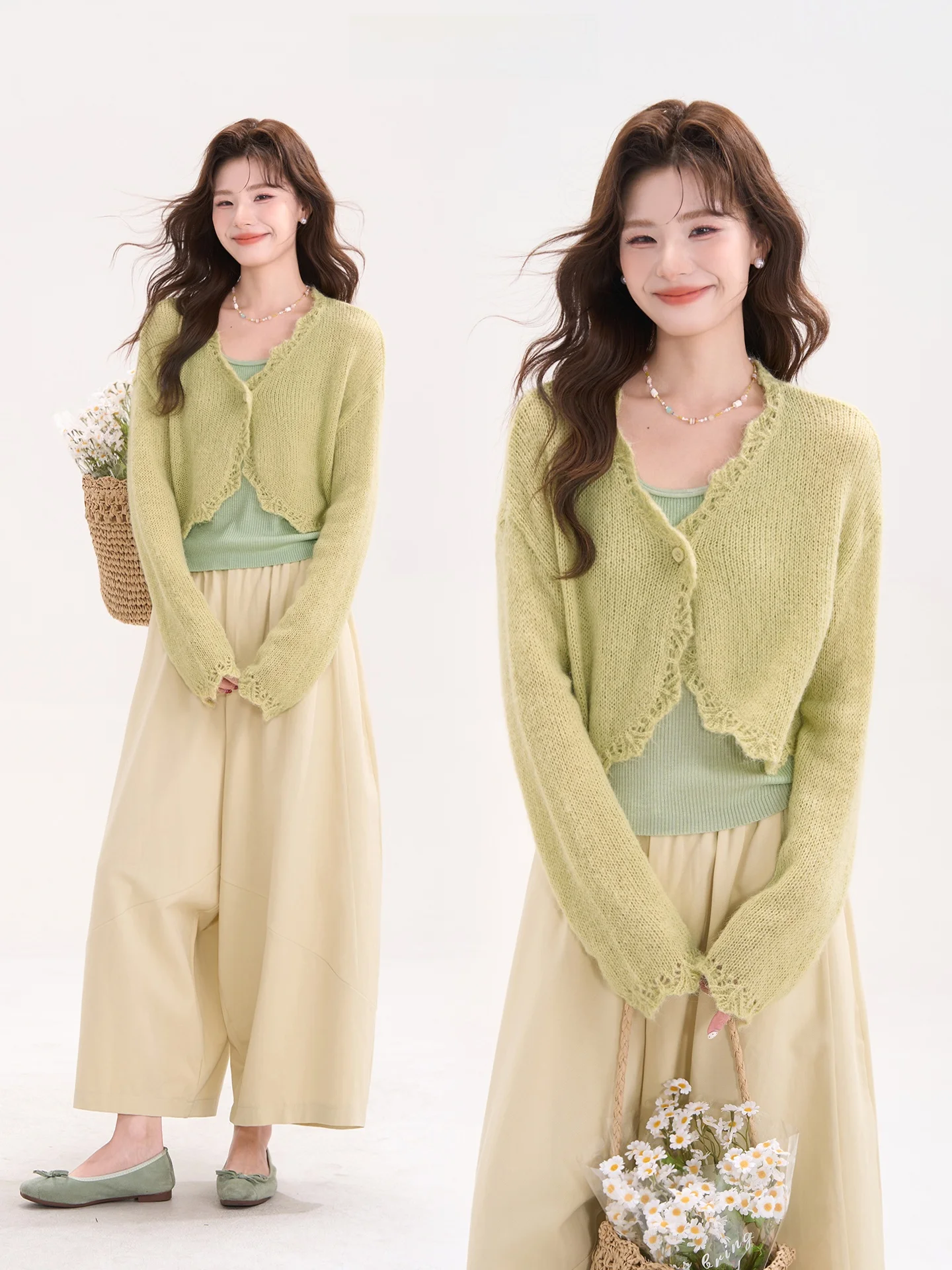 

Короткий вязаный шерстяной кардиган в корейском стиле для женщин, весенне-летний свитер с открытым передом, цветочным кружевом и ажурным дизайном, универсальный топ