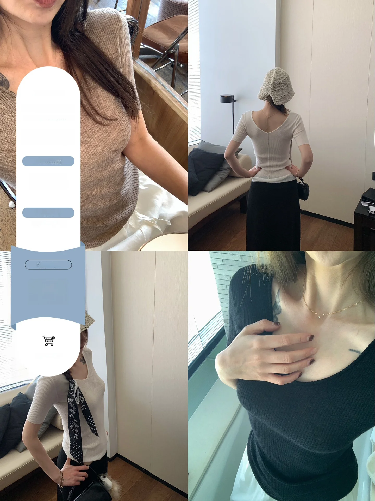 

Blue Pure Desire Ballet Double-Sided Wearable Wool Blend V-Neck Short Sleeve Slimming Knitted Top Women's Fashion Spring 2026