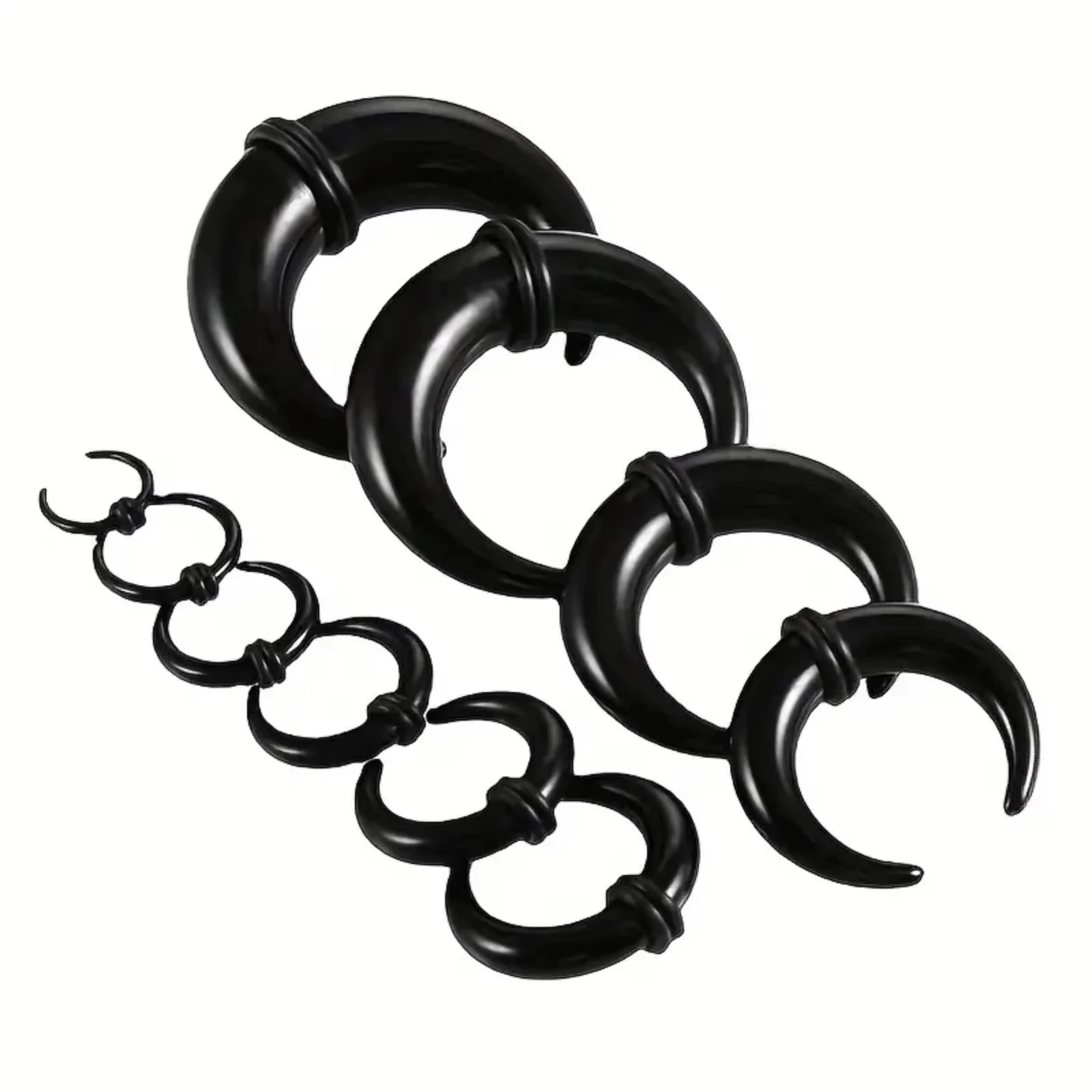 9pcs1.6-10mm Black Ear Gauges and Septum Rings Acrylic U-shaped Cone Ear Collar Ox Horn Tip Ear Enlarger Piercing Jewelry Set
