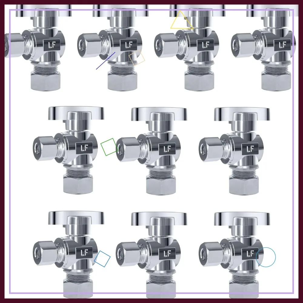 

Набор из 10 угловых запорных клапанов 1/2" NOM x 3/8" OD, с четвертьоборотным управлением, для унитаза, латунь, хром